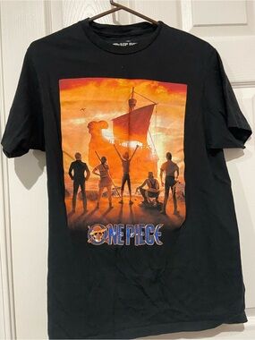 Onepiece Black T‑Shirt with Orange Sunset One Piece Graphic